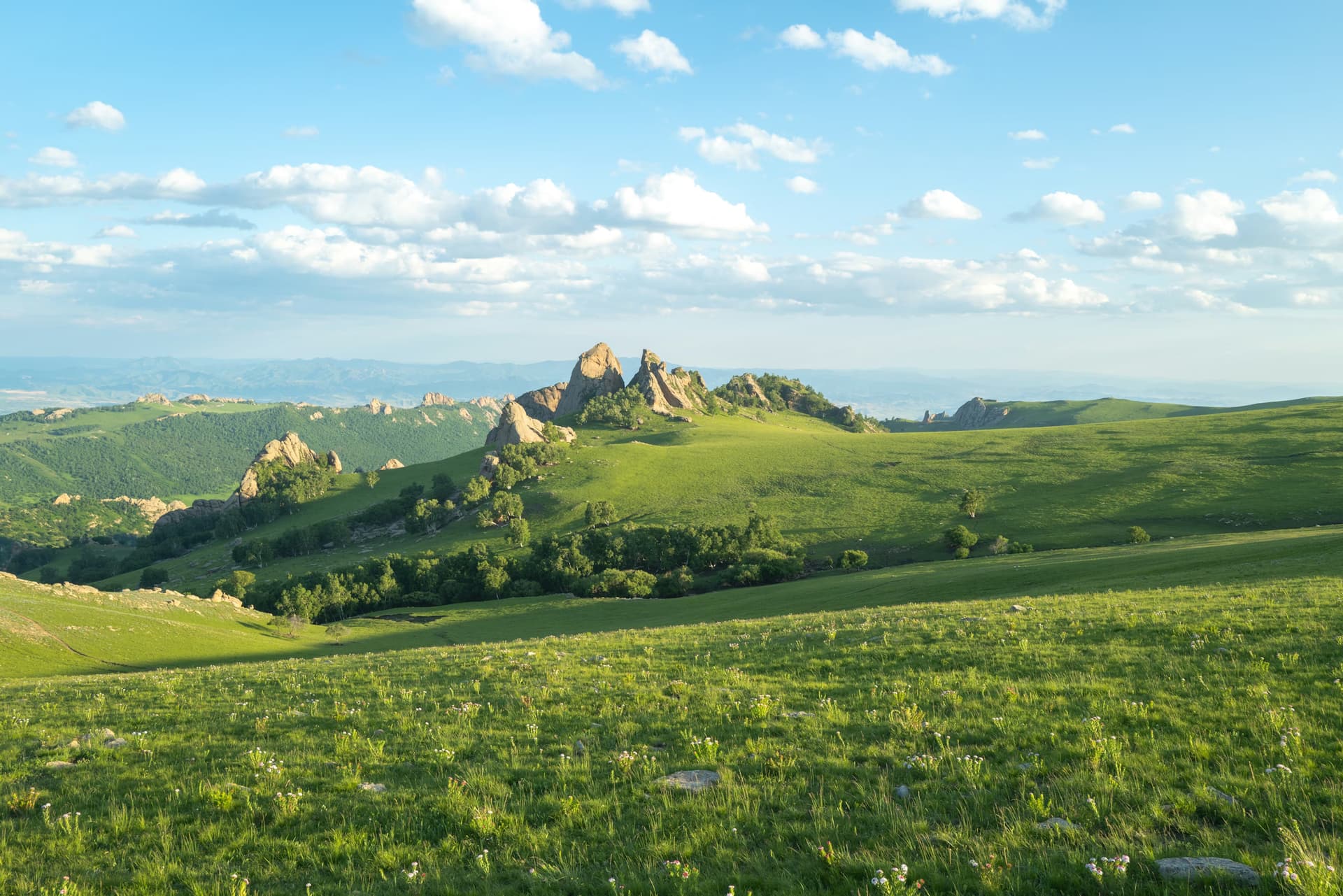 Mongolian steppe under a clear sky